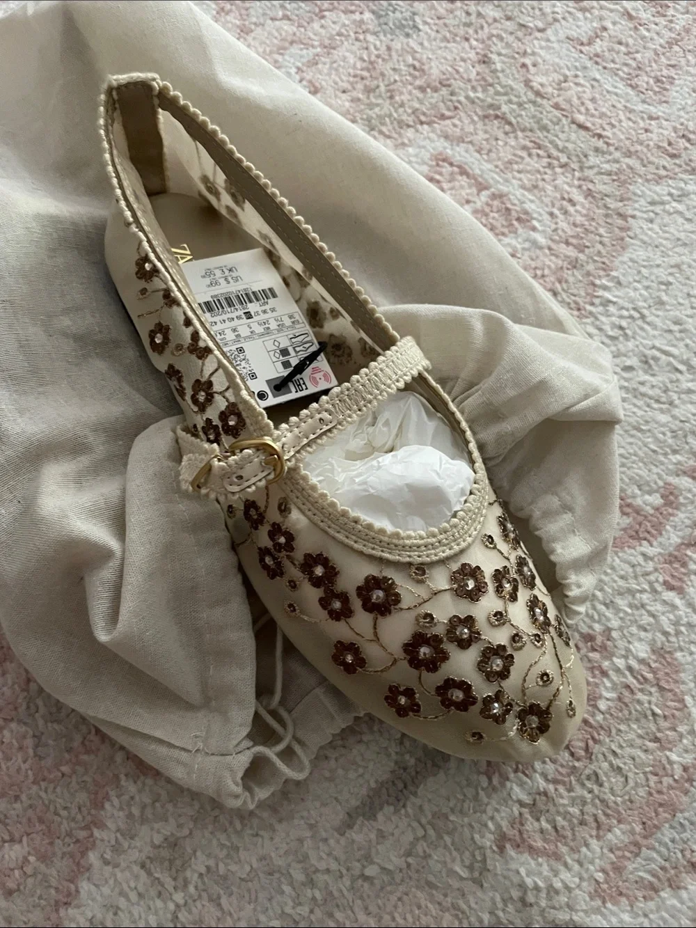 Zara Mesh Ballet Flats with rhinestones